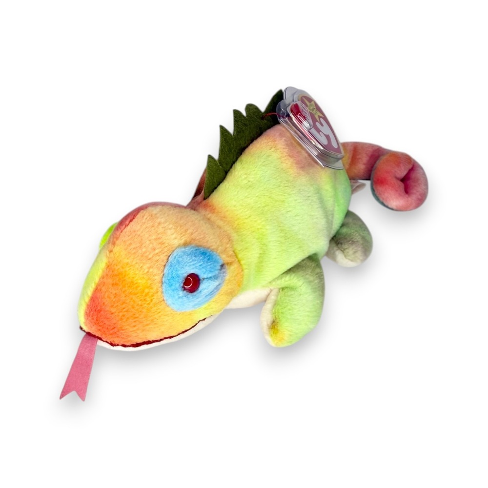 Iggy the Rainbow Chameleon | Tongue-Out Cutie | Mint Heart Tag TY Beanie Baby